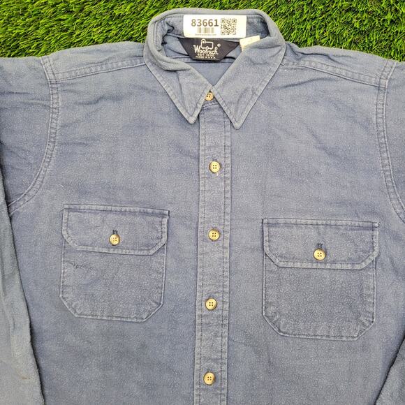 Vintage 80s Woolrich Flannel Button Shirt Womens Large 23x28 Blue Boyfriend - Picture 10 of 13